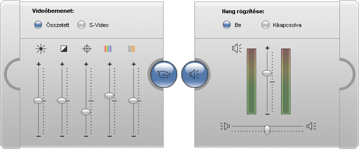 Az analóg forrású rögzítés során a jelszintek állítására használható videojel- (bal) és audiojel-panel (jobb).