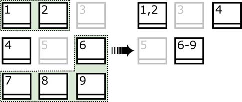 Az ábrázolt művelet több kijelölt jelenetet (fekete kerettel jelölve) egyesít két hosszabb jelenetté. A 4.