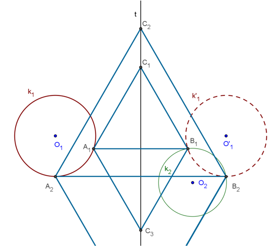 II. Kidolgozott feladatok 1. Adott a síkban egy t egyenes és két kör: k és k.