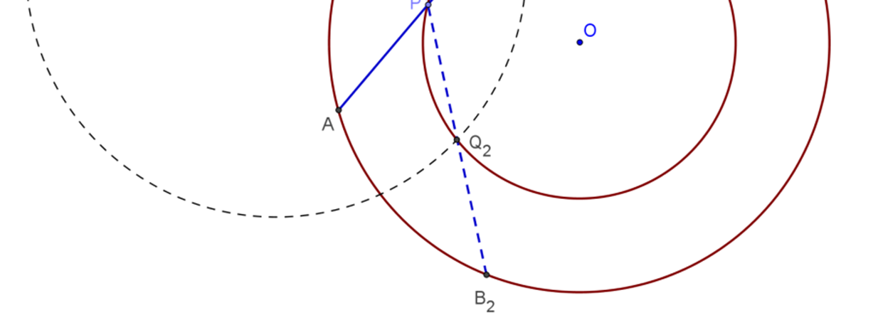 Szerkesszünk két koncentrikus kört metsző egyenest, amelyből a két kör három egyenlő szakaszt metsz ki! A húr egy pontja tetszőlegesen megválasztható, legyen ez a pont a k körön lévő P pont.