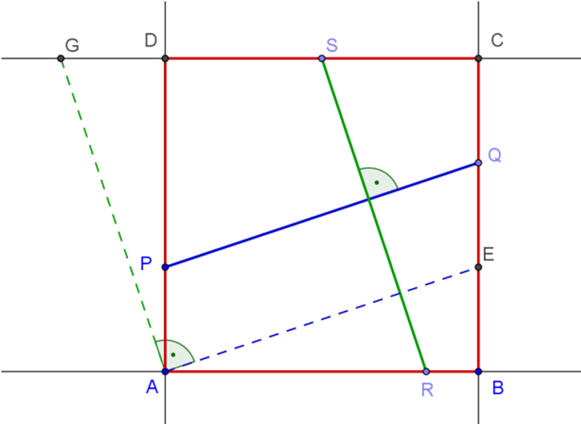 A D ponton keresztül párhuzamost húzunk az AB alappal, ami a háromszög másik szárát az M pontban metszi. Az egyenlő szárú háromszög szimmetriája miatt AM = BD = AE.