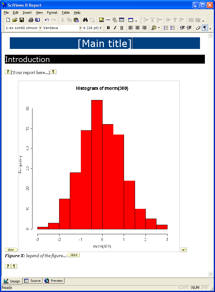 108 GRAFIKUS FELÜLETEK SciViews R Report A SciViews R Report egy HTML-szerkesztő, amibe közvetlenül tudunk beilleszteni a SciViews R grafikai ablakból, illetve a SciViews R-konzolból képeket,