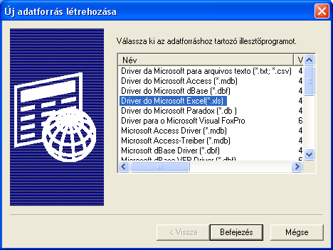 ODBC meghajtó kiválasztása