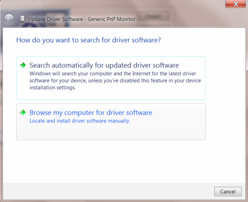 10. Nyissa meg az "Update Driver Software-Generic PnP Monitor" (Illesztőprogram frissítése Általános PnP Monitor)