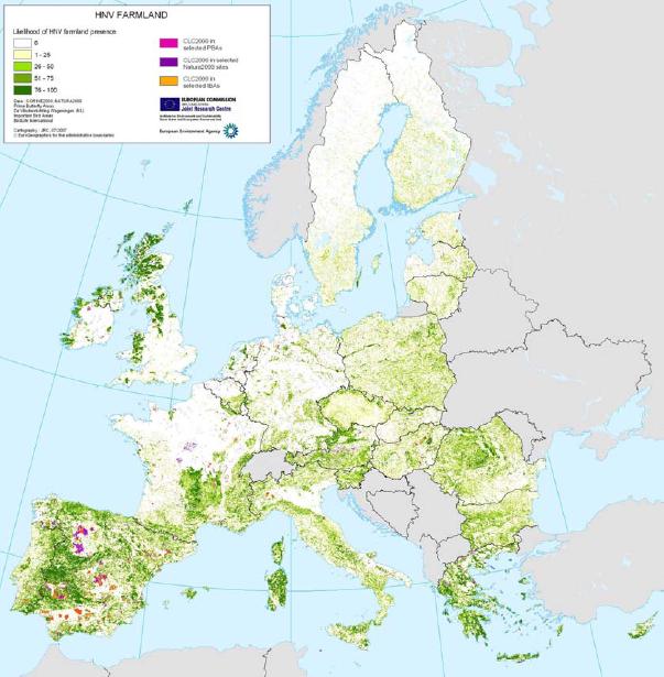 13. ábra HNV területek az EU 27tagországában.