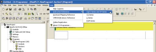 4 4-4 A súgó használata A CX-Programmer szoftverből 1. Válassza a főmenü [Help] [Instruction Reference] [CS/CJ-Series and CP-Series] parancsát.