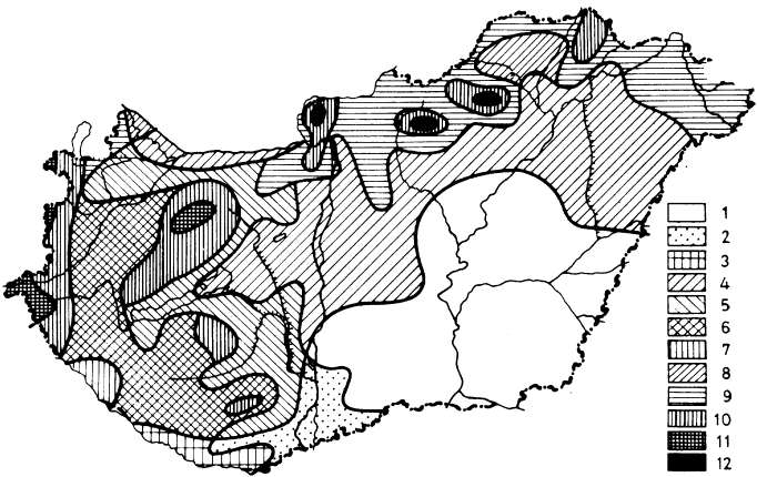 Éghajlati körzetek 1: meleg-száraz, 2: meleg-mérsékelten nedves, 3: meleg- mérsékelten nedves, 4: mérsékelten meleg száraz, 5: mérsékelten meleg mérsékelten száraz, 6: mérsékelten meleg mérsékelten