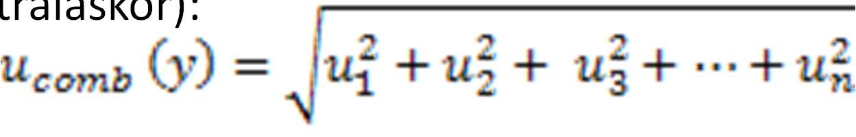 I. Szigorú matematikai módszer (6) A kombinált bizonytalanság meghatározása: Ha a mérési egyenletcsak összeadásokat és
