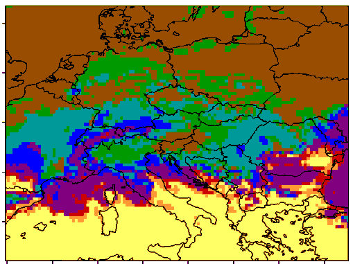 ábra: Néhány meleg hőmérsékleti index éves magyarországi megfigyelt és jövőbeli értéke az ENSEMBLES eredmények illetve az OMSZ két modellje szerint a 2021 2050 és 2071 2100 időszakokra A publikusan