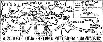 235 vért hömpölygető Isonzó partján. Szívünk elszorul. Az egész vidék roppant romhalmaz. Görztől kezdve alig látunk ép házat.