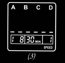 2) Sebesség (3. kép) Ha az LCD kijelzőn a sebesség kijelzés látható, a + vagy a - gomb megnyomásával választhat az 1-9 közötti sebességfokozatok közül. Program, Sebesség, Idő 3) Idő (4.