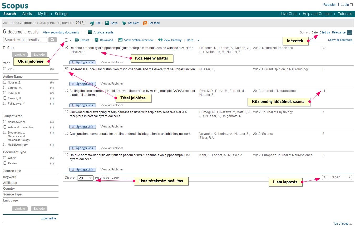 Publikációk keresése, kijelölése Publikációk adatainak, különböző szempontok szerinti (név, cím, folyóirat stb.) keresésére a rendszer a Document search opciót kínálja fel.