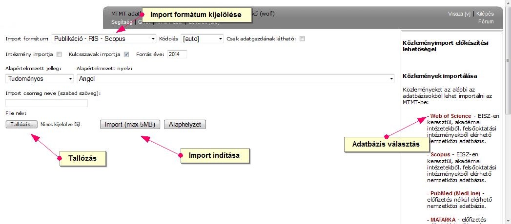 Az importálásra használható felületen a Tallózás segítségével kiválasztható az általunk korábban elmentett fájl, majd az Import gombra kattintva