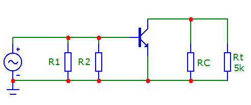 b) A kapcsolás váltakozó áramú helyettesítő képe alapján határozza meg a kapcsolás R be bemeneti ellenállását és A u feszültségerősítési tényezőjét ha R t =!