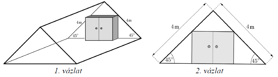 18. (2014. május, 9. feladat, 16 pont: 8 + 8) Kovácsúr a tetőterébe egy téglatest alakú beépített szekrényt készített.