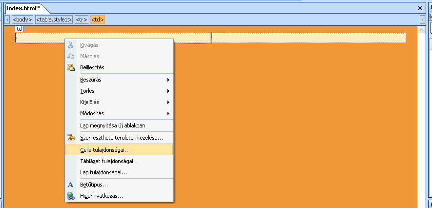 A táblázat bal oldali oszlopában jobb egér gombbal kattintva megjelenő gyors menüben a Cella tulajdonságai lehetőséget kell