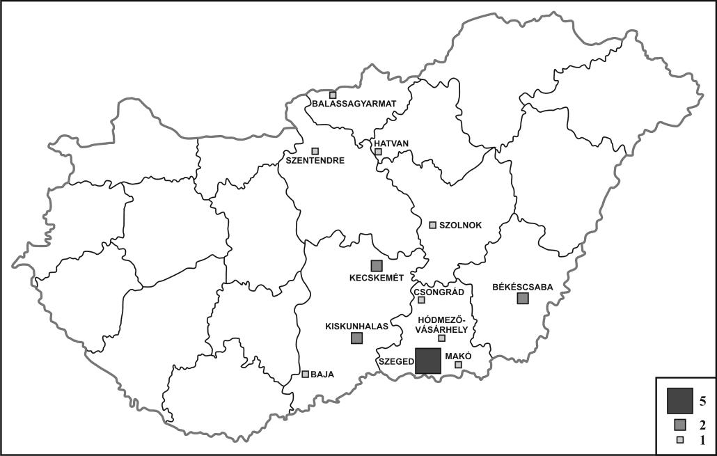 MIHÁLY PÉTER DÁNIEL SÜMEGHY ZOLTÁN 1. ábra. Alapfokú idegenforgalmi és vendéglátó oktatási intézmények Forrás: Mihály P. kérdőíves felmérése (2012) alapján szerkesztette Sümeghy Z.