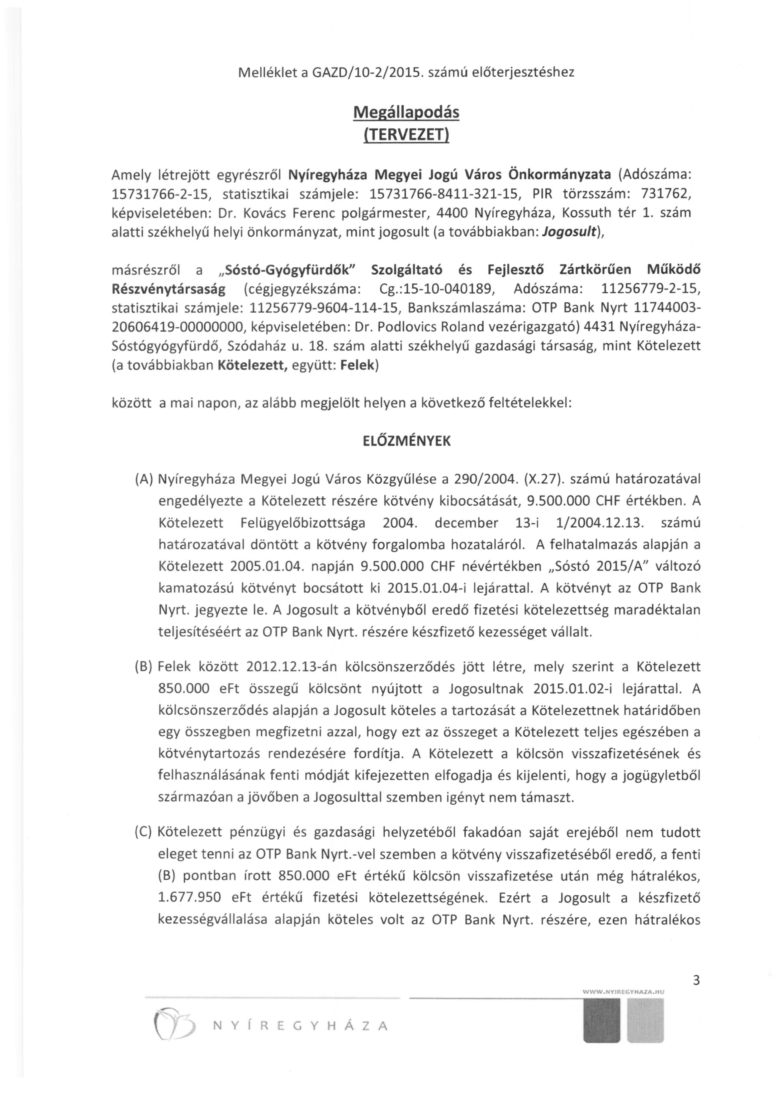 Melléklet a GAZD/I0-2/2015.