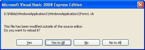 fordul elő például, amikor a tankönyv forrásfájljai között található.vb fájlokat emeljük be a projektbe, általában a Form1 helyére.