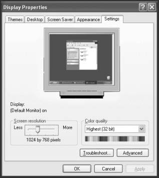 AT Üzembe helyezés 5.5. Monitorbeállítások Windows XP alatt Windows XP alatt a Képernyő tulajdonságai ablakban végezheti el a képernyő beállításait.