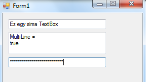 TextBox Szintén szöveges vezérlő, de képes fogadni a felhasználó billentyűleütéseit. MultiLine tulajdonságát true értékre állítva több sort is megjelenít.