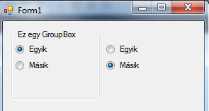 Ha szeretnénk lekérdezni a RadioButton-t tároló elemet (ez lehet GroupBox, Form, bármely vezérlő, amely képes tárolni más vezérlőket), azt a Parent tulajdonságon tehetjük meg.