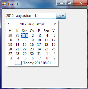 Tulajdonképpen két részből áll, egy TextBox és egy gomb, amellyel megjeleníthetjük a naptárat, illetve maga a naptár vezérlő.