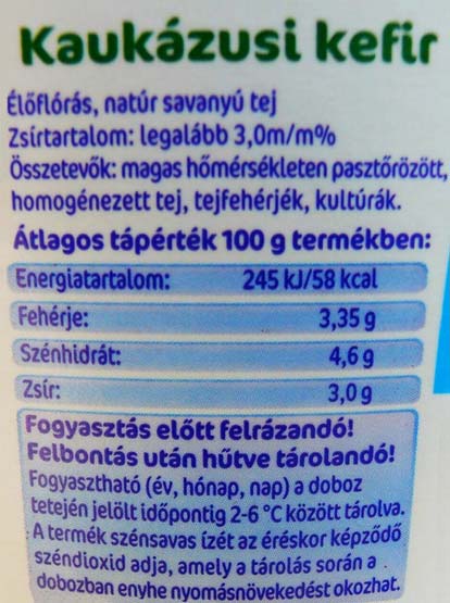 5. ábra. Kefir termékcímkéje 2.