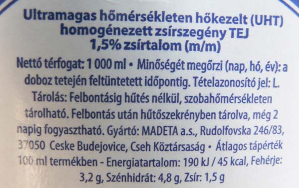 ÖNELLENŐRZŐ FELADATOK 1. feladat Értékelje az alábbi termékcímkét az élelmiszerek címkézéséről tanultak alapján!