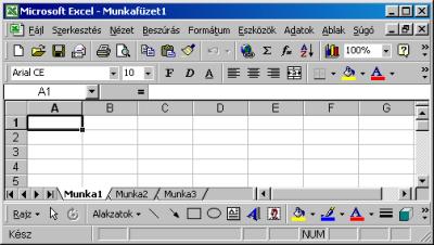 Az Excel ablak felépítése Címsor - az aktív munkafüzet címét mutatja; valamint a bal oldali Excel ikonnal és a jobb oldali kis méret, teljes méret, bezárás ikonokkal a programablakkal végezhetünk