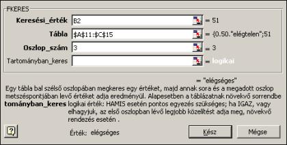 Ez a példában a 11. sorban kezdődik. A feladat az FKERES függvénnyel oldható meg.