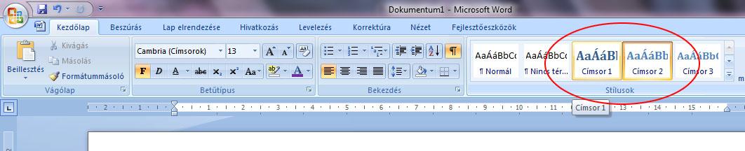 Tartalomjegyzék készítése a feladatnak megfelelően Tartalomjegyzék készítésnél először is a beírt címeket és alcímeket tegyük Címsor1 illetve Címsor2 stílusba.