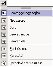 Szövegszerkesztés MS Word XP A szöveg körbefuttatása gombra kattintva szabályozzuk, hogy a dokumentum szövege milyen módon járja körbe a képet.