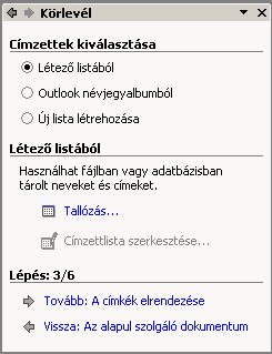 Ha valamit elrontottunk, akkor a Vissza hivatkozással betölthetjük a varázsló korábbi munkaablakait is.