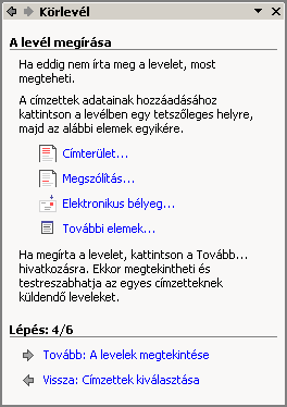 Szövegszerkesztés MS Word XP A megjelenő párbeszédpanelen egyszerre több szűrőfeltételt is megadhatunk relációk használatával. A beállítások után kattintsunk a munkaablak Tovább hivatkozására.