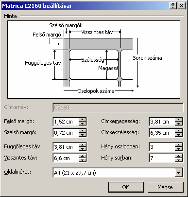 Szövegszerkesztés MS Word XP Ezen a panelen beállíthatjuk a nyomtató típusát, lapadagolás módját, valamint a címke pontos típusát.