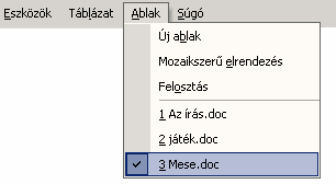 DOKUMENTUM- ABLAKOK HASZNÁLATA MUNKA TÖBB DOKUMENTUMMAL A Wordben lehetőségünk van több dokumentum egyidejű használatára.