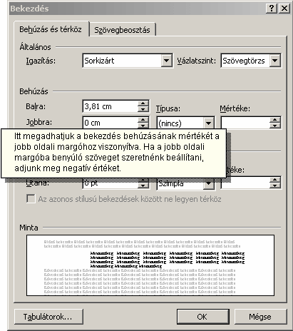 Szövegszerkesztés MS Word XP AZONNALI SEGÍTSÉG Egy párbeszéd panel használatához a panel címsorában lévő Súgó gombbal kérhetünk segítséget.