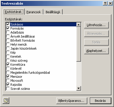 A megjelenő párbeszéd panel Az eszköztár változtatásainak visszaállítása lenyíló lista Normal.