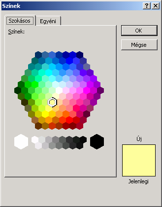 A Kitöltés csoport színpalettáján a kijelölt szövegnek egyszínű hátteret választhatunk ki.