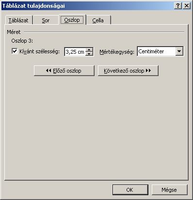 Szövegszerkesztés MS Word XP Az Előző oszlop és a Következő oszlop gombok segítségével a kijelölést oszloponként léptethetjük.