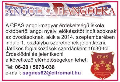 hu, 20/2939111 + Angoloktatás a Palotakerten: középiskolásoknak érettségire, nyelvvizsgára felkészítés, korrepetálás, gyerekeknek játékos angol 7 éves kortól. Részletek: www.crea.