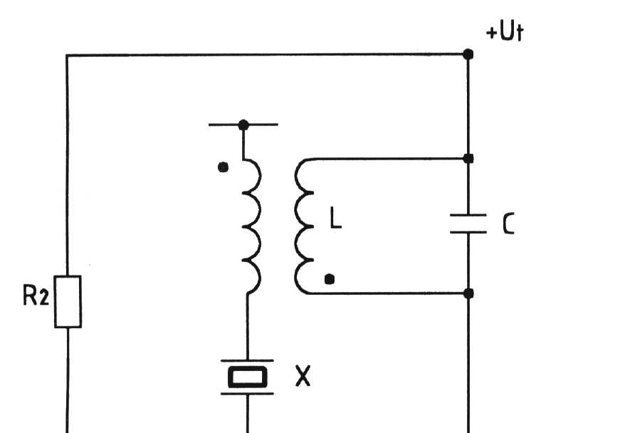 15. ábra Hangolt kollektorkörös kapcsolás kvarckristállyal Az amplitúdófeltétel biztosításához a transzformátor áttételét a kristály soros ellenállásának figyelembevételével kell meghatározni,
