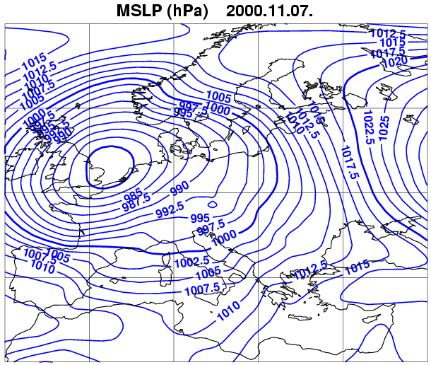 északias áramlás is. A nagy területre kiterjedő nyugatias áramlás a 850 hpa-os szint hőmérsékleti eloszlásában is jól megfigyelhető (2.18. ábra).