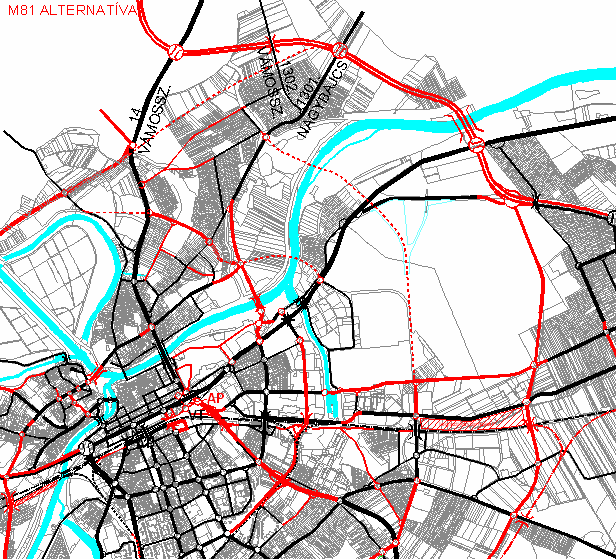 (pl. az Ady városi elkerül út és az Ipar csatorna keleti oldalán haladó Reptéri út összekötése).