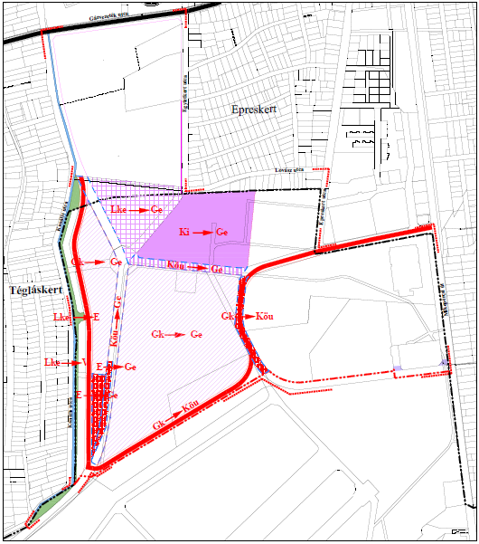 rendű nem közlekedési és nem vízgazdálkodási célú közterület (zöldterület) helyett, a 0/ hrsz-ú ingatlan keleti részén rögzített különleges közhasználatú építményi zóna Ki helyett, és a 0/ hrsz-ú