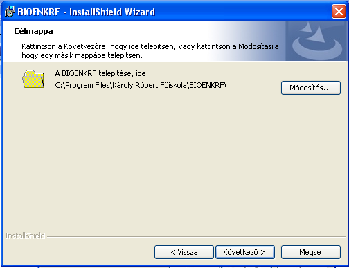Mad a célmappa megelölése következik. A program automatikusan a számítógép asztalára teszi ki a mappát, de a módosítás gombra kattintva a megfelelő könyvtárba telepíthetük a programot.