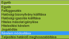 megszüntetésére vagy felfüggesztésére, hatósági bizonyítvány kiadására irányuló kérelem.