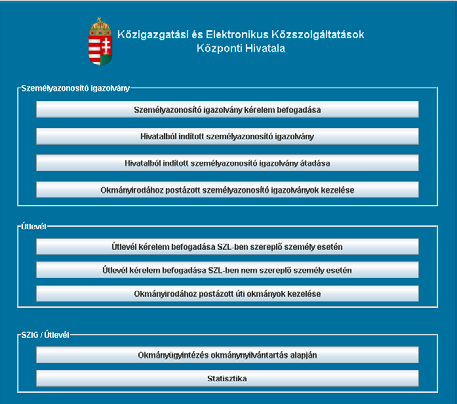 2. számú ábra: Az fenti menüpontok közül a felhasználó kiválasztja a használni kívánt funkciót. A munka befejezése a Főmenü Kijelentkezés menüpontjára kattintással történik: 3.