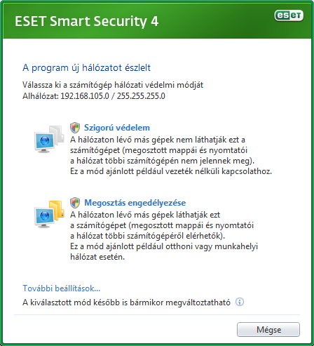 Az ESET Smart Security 4-es verziójába beépítésre került az ún. Tanuló üzemmód is. Ennek segítségével saját magunk taníthatjuk a tězfalat az új kapcsolatok kezelésére.